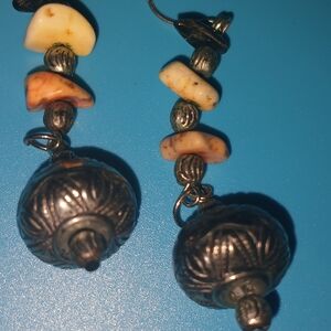 Silver and Cream Beaded Earrings